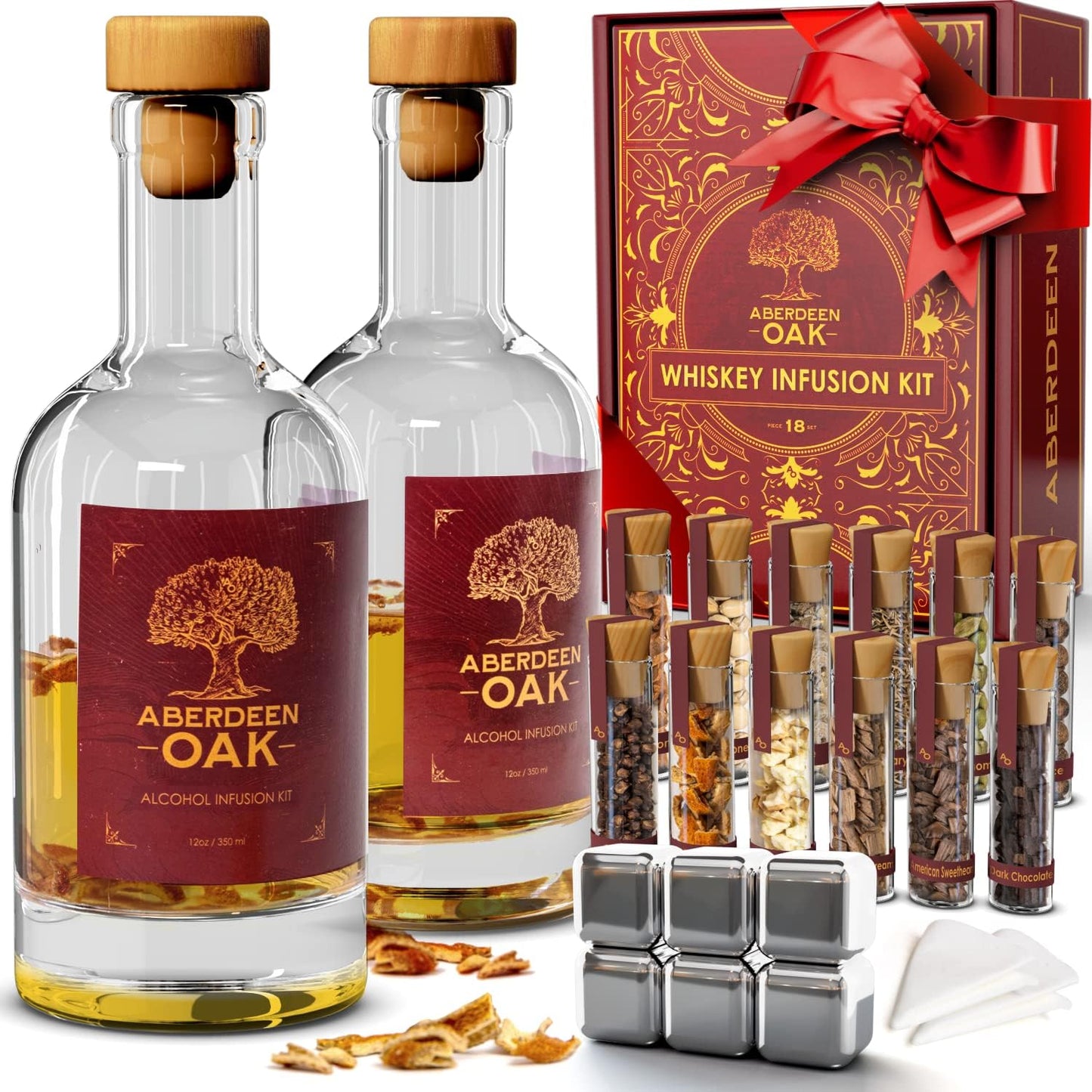 Whiskey Infusion Kit - Craft Your Personalized Whiskey Flavor with 9 Botanicals & 3 Wood Chip Types - Makes a Fun Gift for Men, Husband, and Whiskey Enthusiasts
