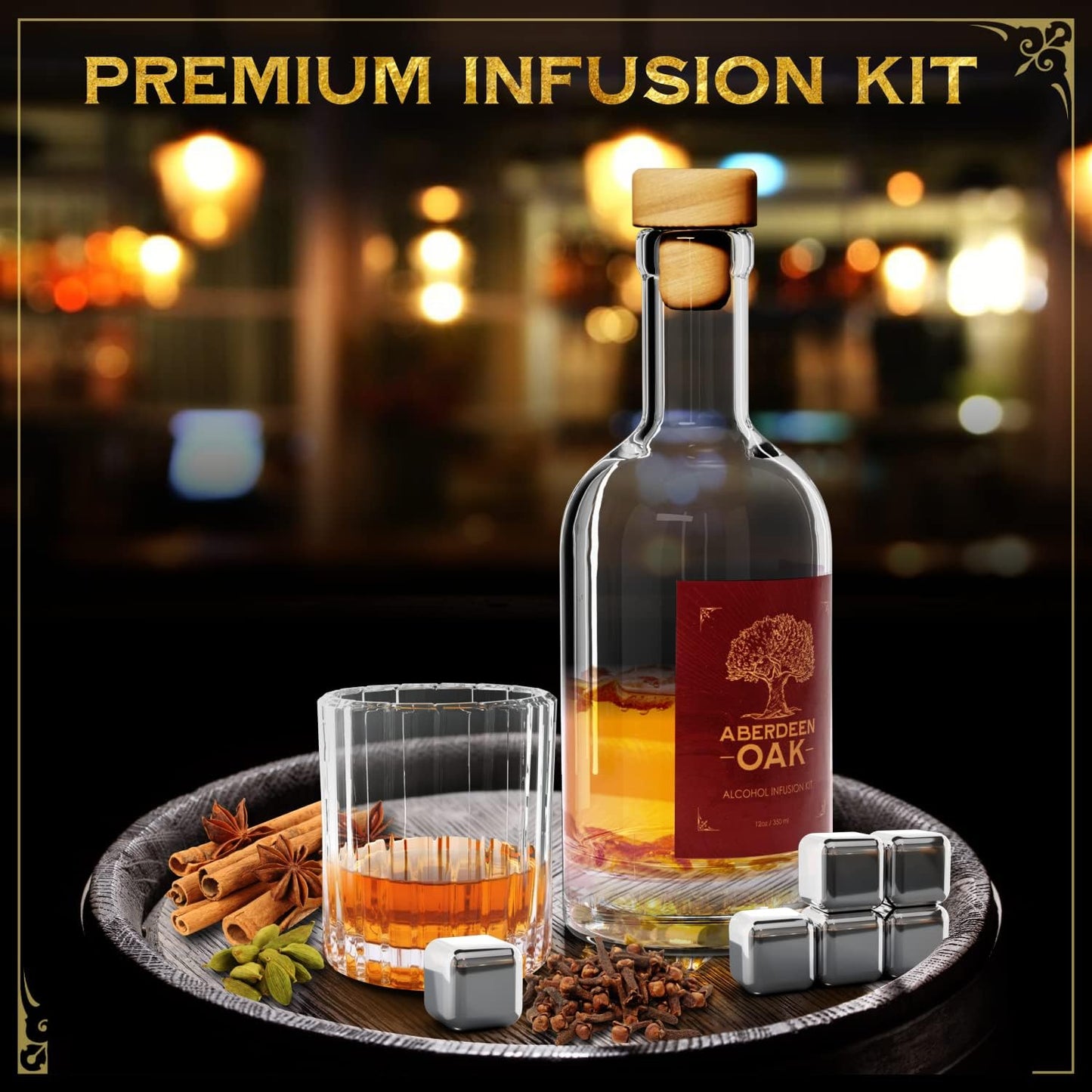 Whiskey Infusion Kit - Craft Your Personalized Whiskey Flavor with 9 Botanicals & 3 Wood Chip Types - Makes a Fun Gift for Men, Husband, and Whiskey Enthusiasts