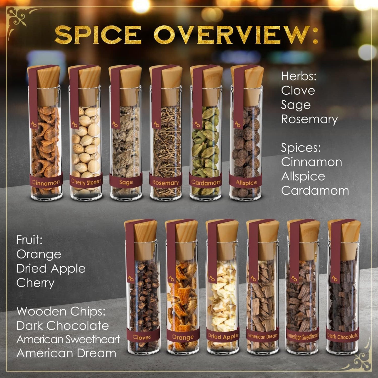 Whiskey Infusion Kit - Craft Your Personalized Whiskey Flavor with 9 Botanicals & 3 Wood Chip Types - Makes a Fun Gift for Men, Husband, and Whiskey Enthusiasts