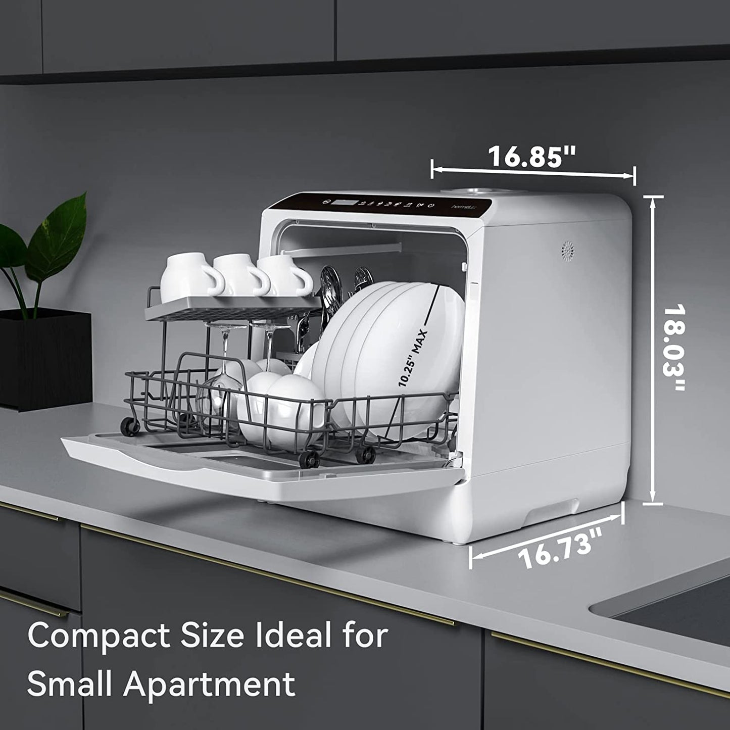 Countertop Dishwasher, 5 Washing Programs Portable Dishwasher with 5-Liter Built-In Water Tank for Glass Door