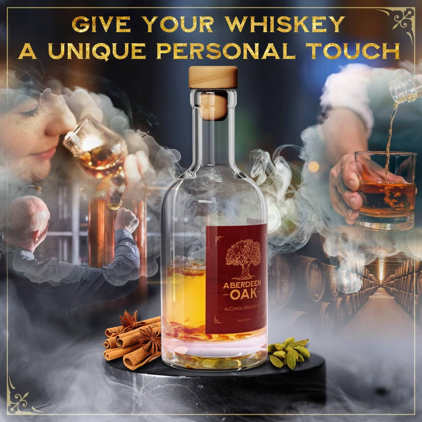 Whiskey Infusion Kit - Craft Your Personalized Whiskey Flavor with 9 Botanicals & 3 Wood Chip Types - Makes a Fun Gift for Men, Husband, and Whiskey Enthusiasts
