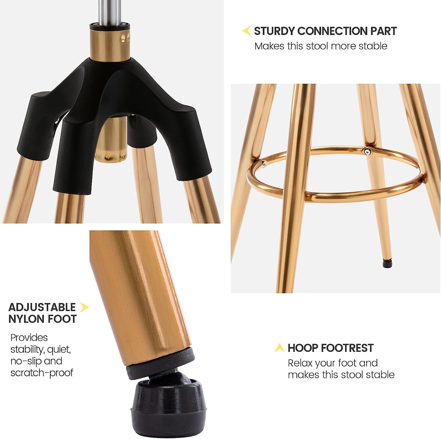 Industrial Bar Stool, Adjustable Swivel round Seat Metal Barstool with Legs, Backless Heavy Duty Airlift Bar Chair for Kitchen Dining Pub Cafe (Gold)