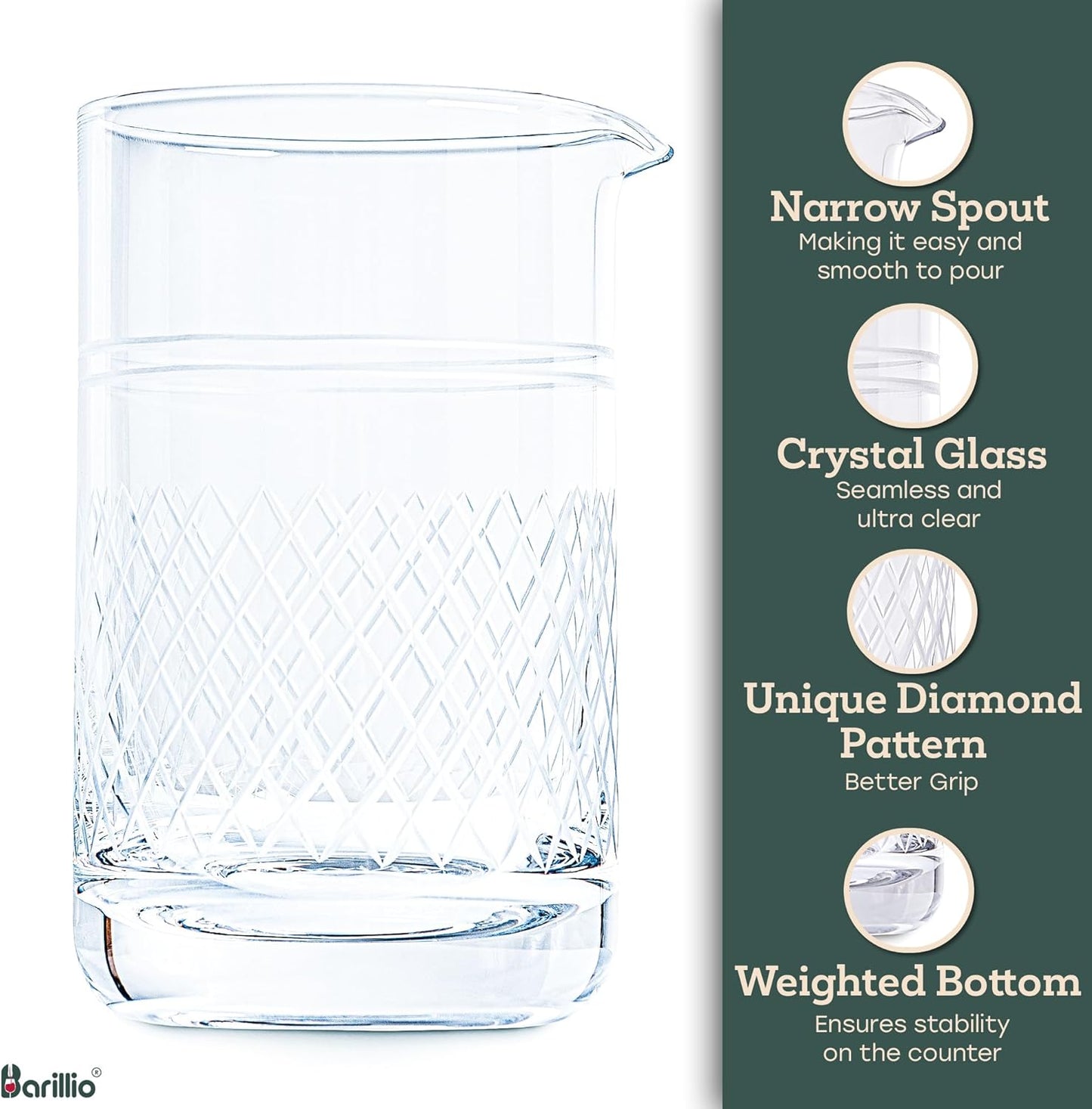 20 Oz Crystal Cocktail Mixing Glass Set | Seamless Mixing Pitcher for Stirred Cocktail with Weighted Bottom | Old Fashioned Kit for Bartenders