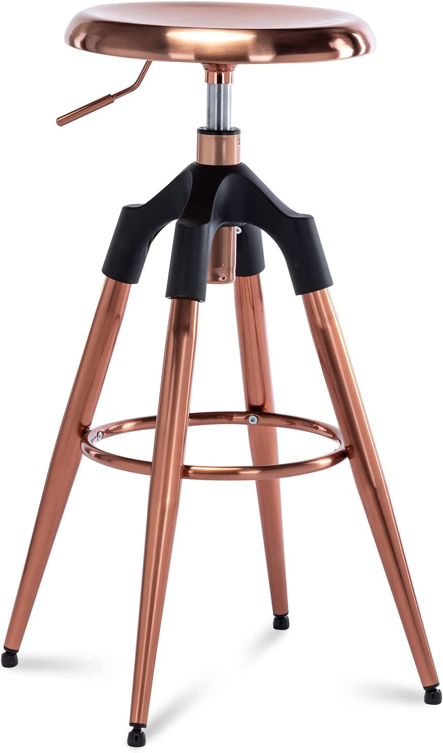 Industrial Bar Stool, Adjustable Swivel round Seat Metal Barstool with Legs, Backless Heavy Duty Airlift Bar Chair for Kitchen Dining Pub Cafe (Gold)