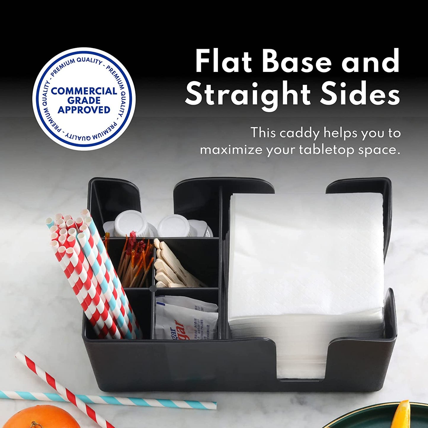 48001 Plastic Bar Caddy Organizer with 6 Compartments, Black