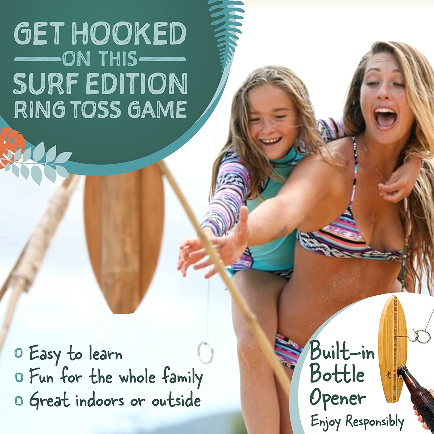 Ring Toss Game for Adults - 13 Inch Surfboard Edition - Hook and Ring Game for Outdoor & Indoor Use, Gifts for Dad, Husband & College Students