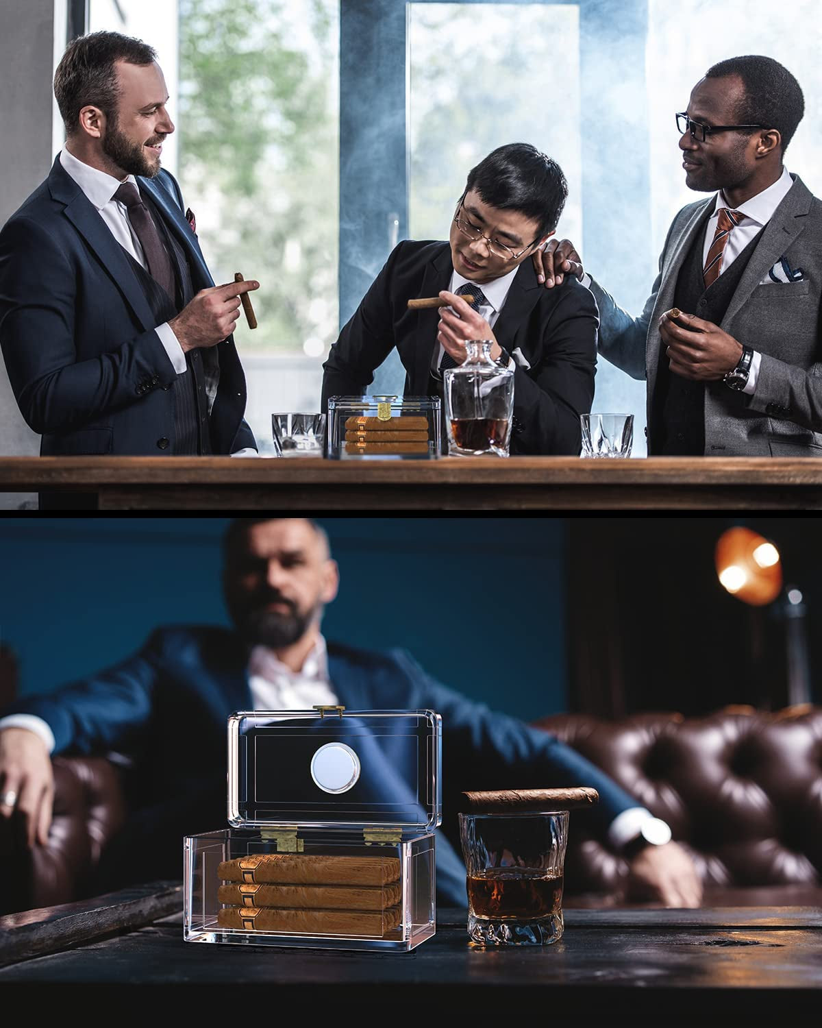 Acrylic Cigar Humidor with Humidifier and Hygrometer, Desktop Cigar Case Box That Can Hold about 15-20 Cigars (S)