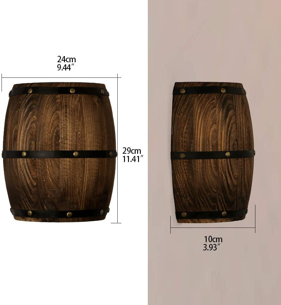 Antique 2 Pack Wood Wine Barrel Wall Sconce Lighting Fixture up and down Indoor Wall Lamps for Bar Area Steampunk Theme