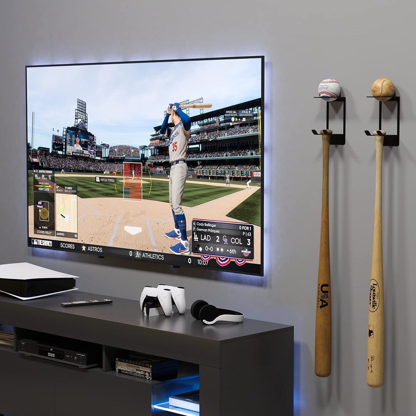 Baspo Baseball Bat & Baseball Holder Wall Storage Rack for Man Cave Decor and Kids Room Decor Set of 2
