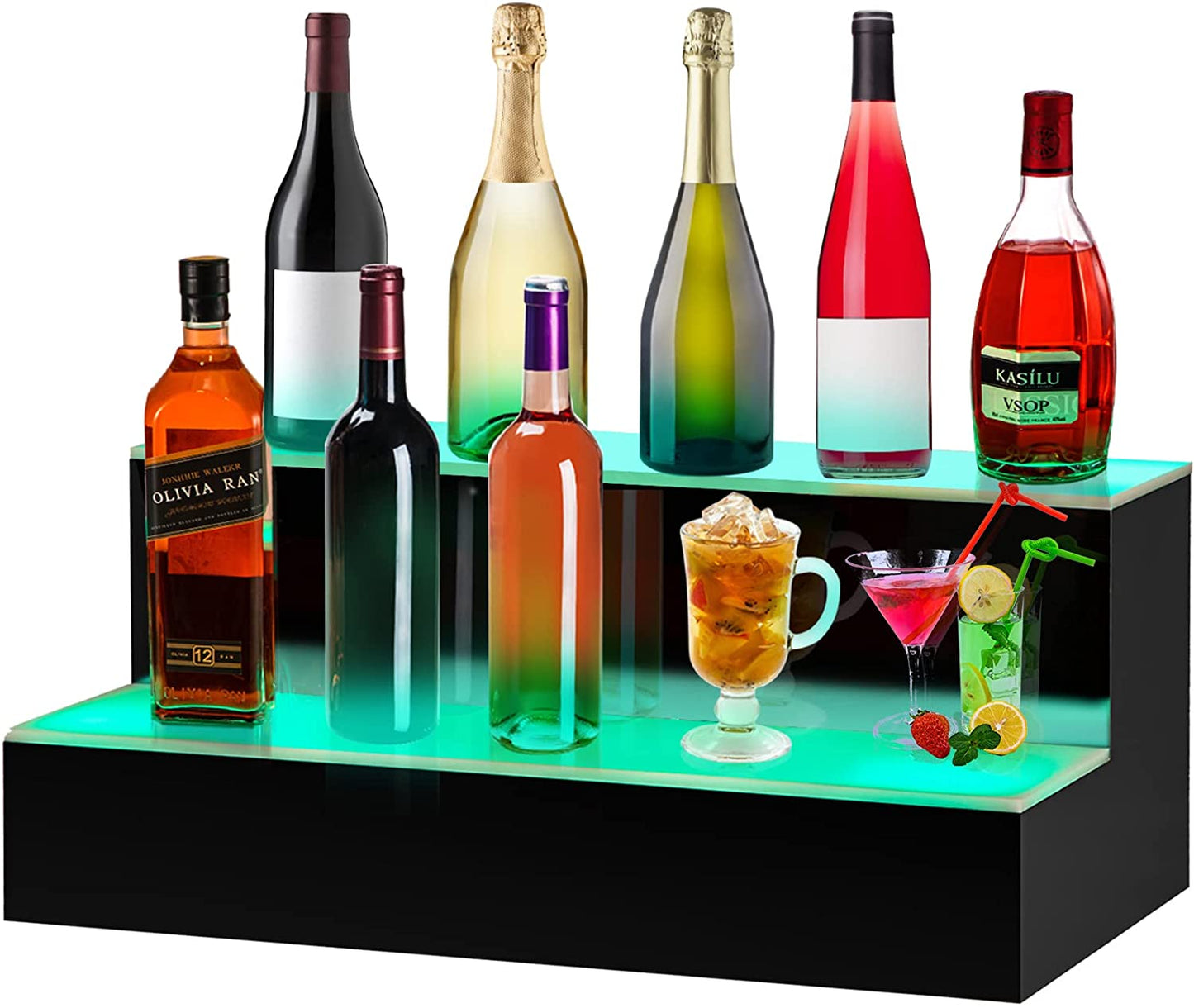 LED Lighted Liquor Bottle Display Shelf, 40-Inch LED Bar Shelves for Liquor, 2-Step Lighted Liquor Bottle Shelf for Home/Commercial Bar, Acrylic Lighted Bottle Display with Remote & App Control