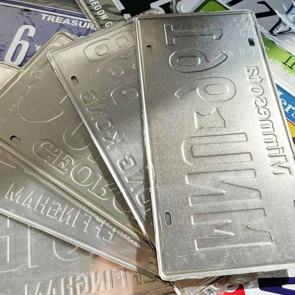 24 Pieces Assorted Replica Car Number Tags, Embossed Prop License Plates, Home Wall Automobile Bar Garage Man Cave Decoration, 6X12 Inch