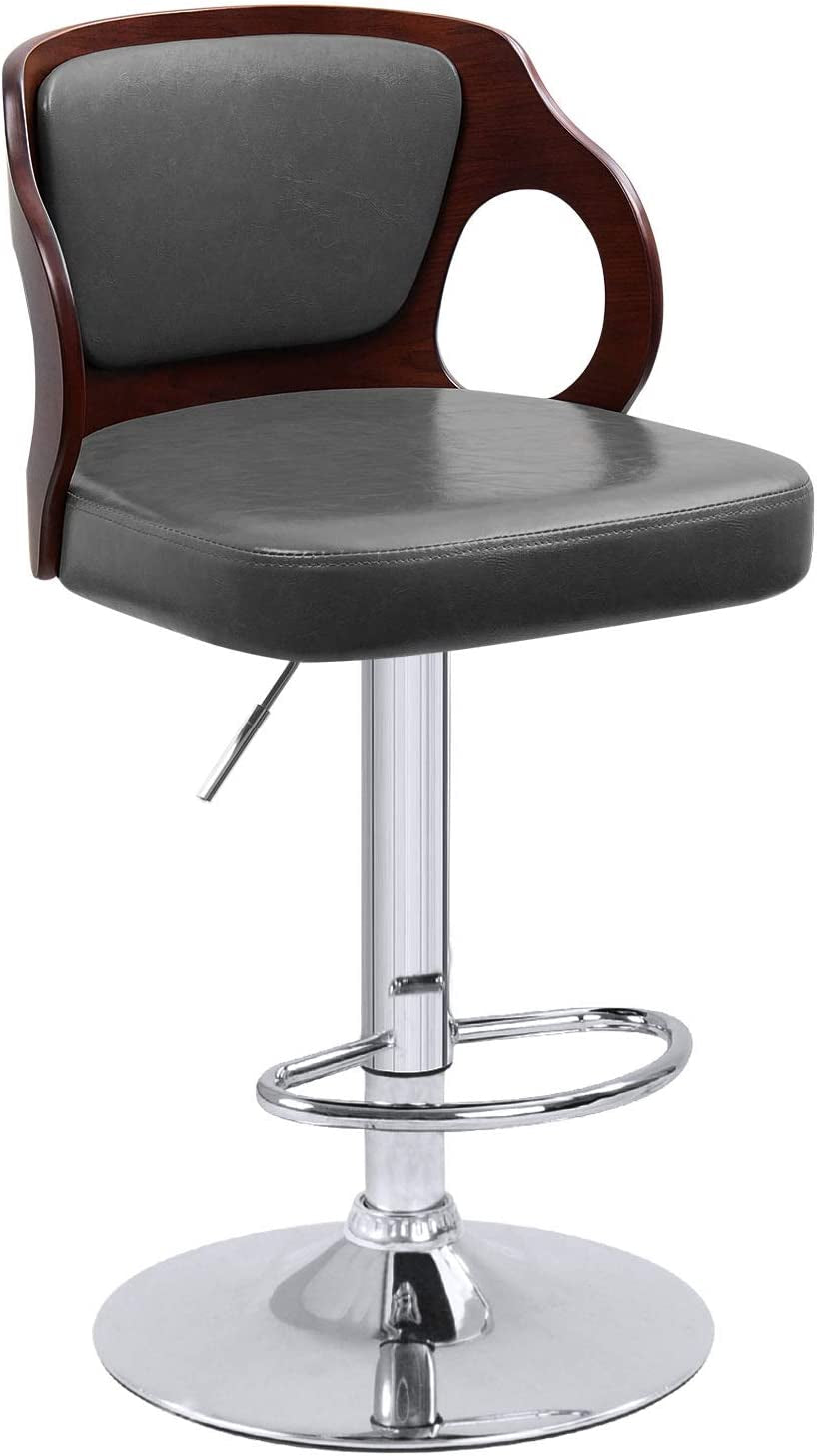 Bar Stools Walnut Bentwood Adjustable Height Leather Modern Barstools with Back Vinyl Seat Extremely Comfy Bar Stool 1 Piece (Black)
