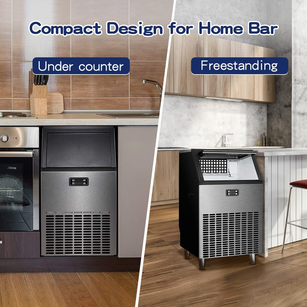 Commercial Ice Maker, Freestanding Square Ice Cube Maker 265Lbs/24H, 48Lbs Storage Bin, Full Heavy Duty Stainless Steel Construction, Ice Maker Machine for Home Bar, Coffee Shop, Business