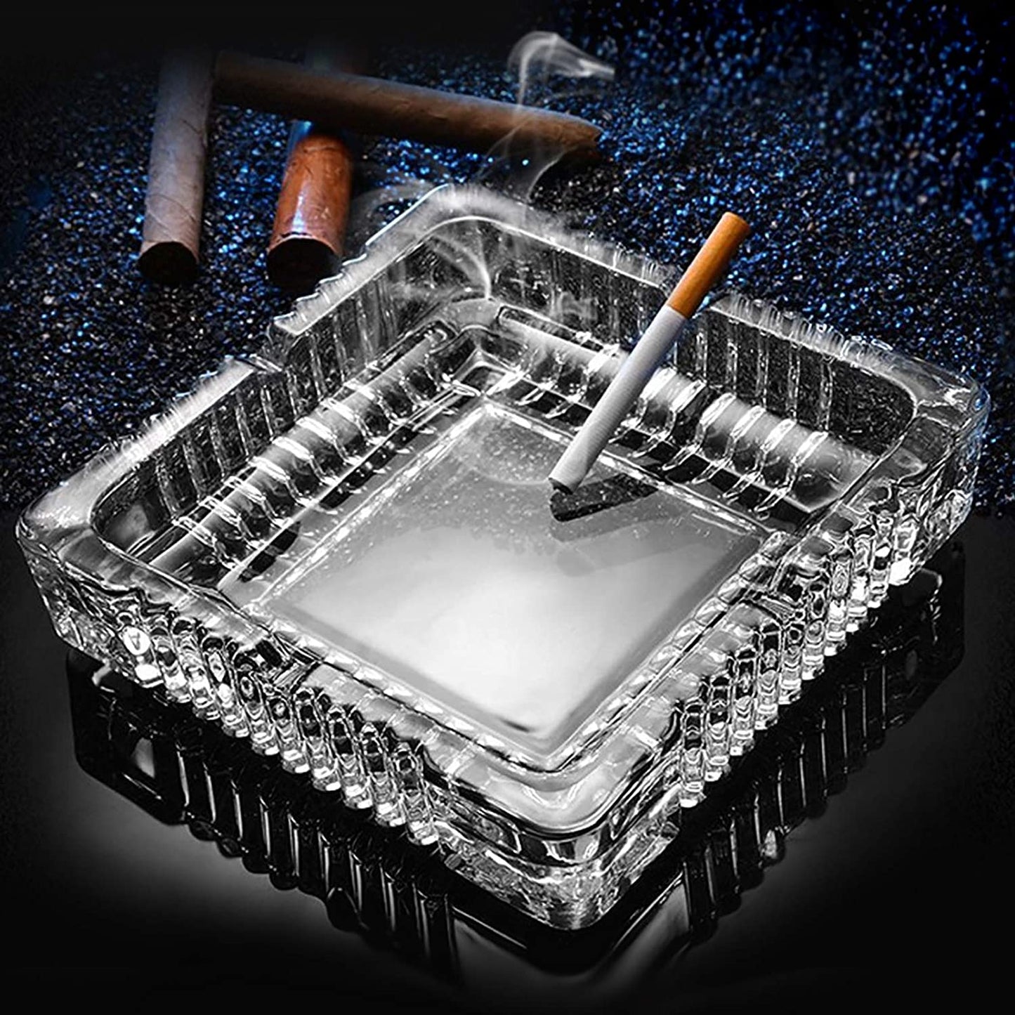 Ashtray , Large Glass Ashtray for Cigarette Cigar , Clear Crystal Ash Trays Outdoor Glass Spuare Ashtrays (7X7Inch)