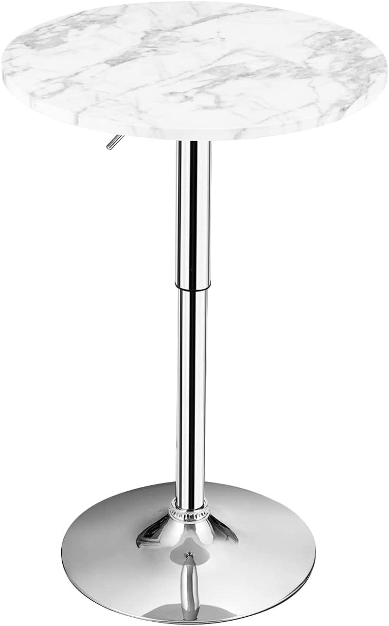round Pub Table Height Adjustable, 360° Swivel Cocktail Pub Table with Sliver Leg and Base for Home, Office Bar Table (White) (1)