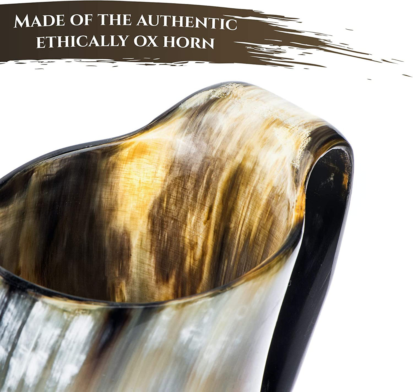 Viking Drinking Horn Mug, 15-20 Oz Natural Ox Horn Cup & Cofee Stein | Cool Unique Beer Gift for Men and Women, Home Decor Accessories | Medieval Shot Glasses for Ale, Mead, Whiskey, Alcohol