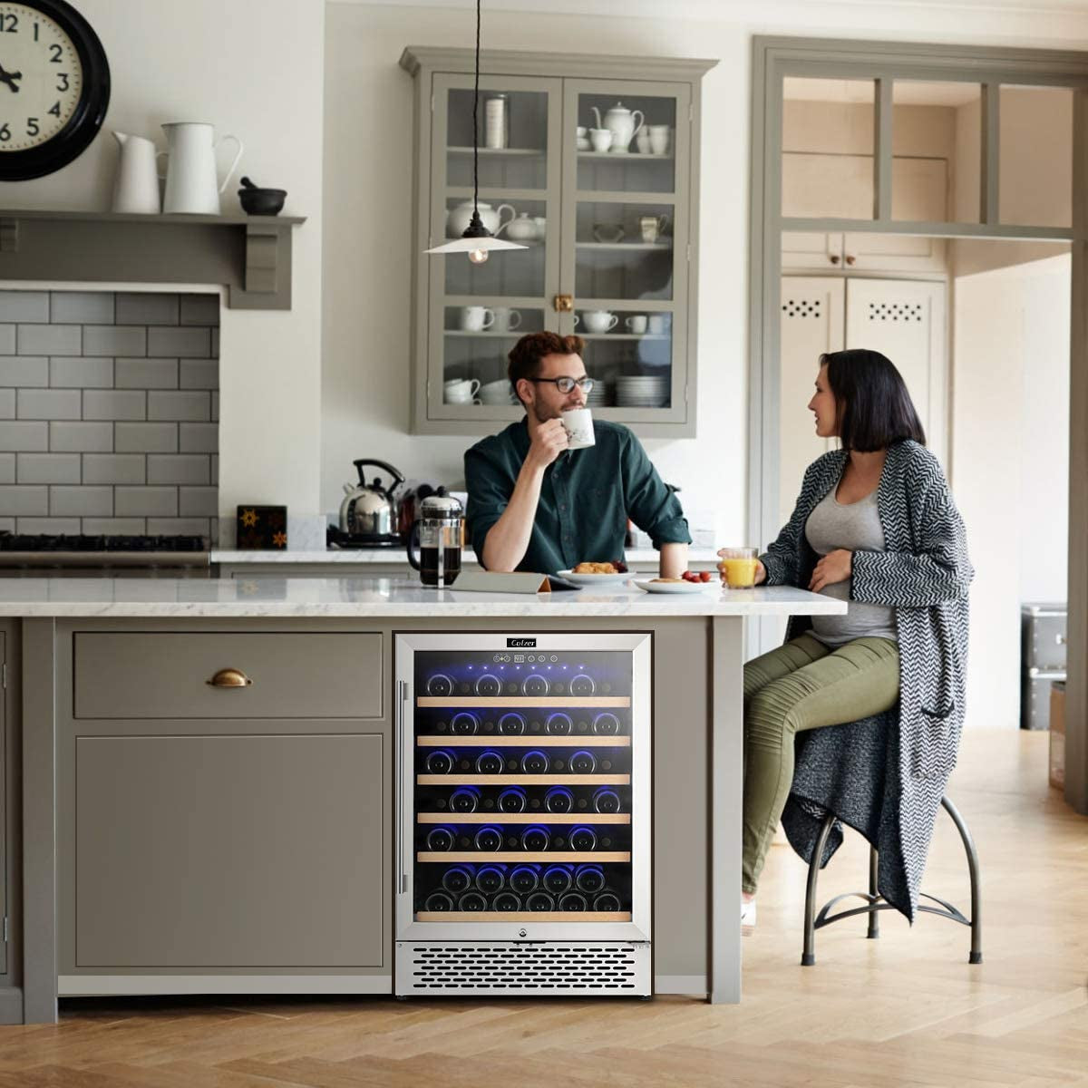 Premium 24 Inch Wine Cooler, 51 Bottle Wine Fridge with 2 Locks Humidity Control Intelligent Digital Upgrade Compressor Built in or Freestanding Wine Cellars for Home Office Bar