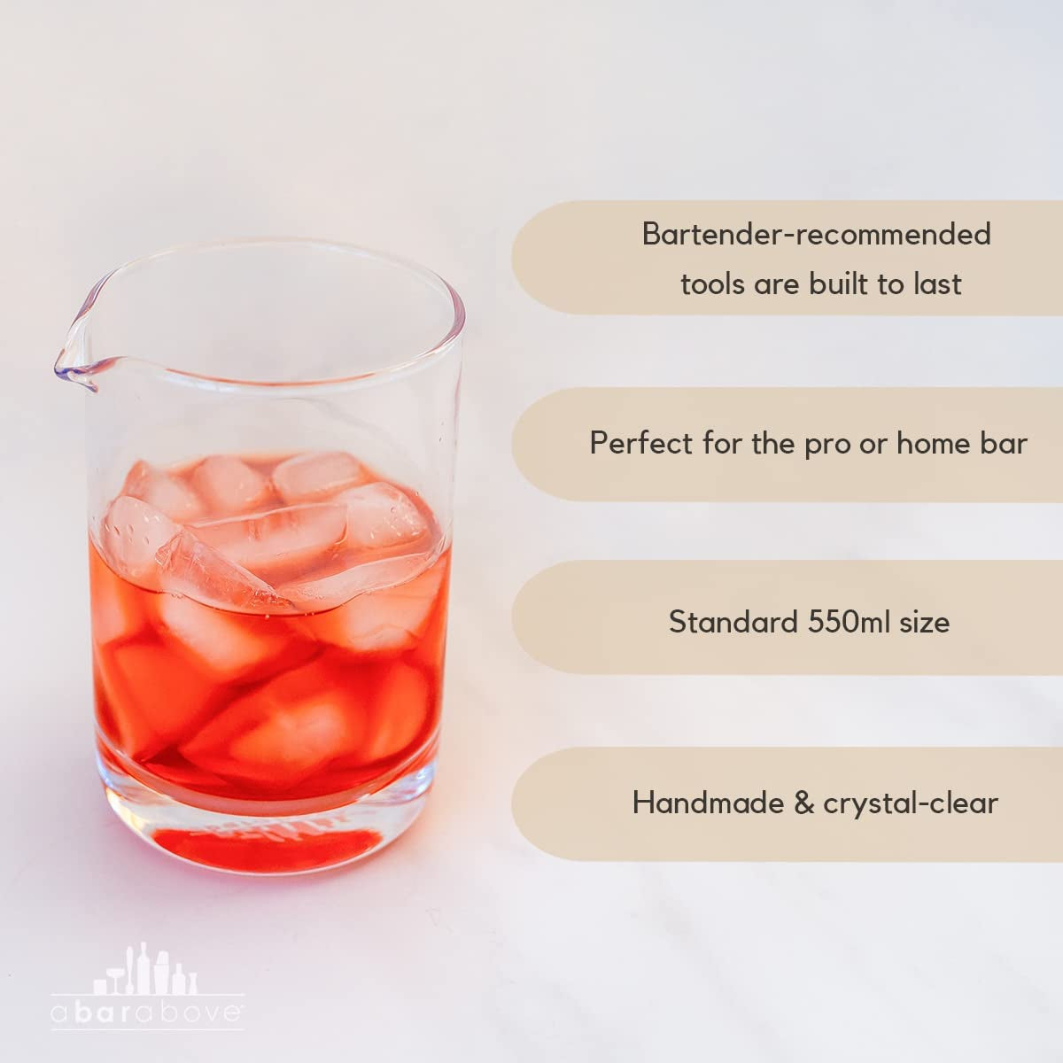 Classic Style Cocktail Mixing Glass – Thick, Sturdy Glass Beaker to Mix & Stir Cocktails – Drink Mixer Glass for Bar Mixing Set – Basic Professional or Home Bar Accessories (18 Oz)