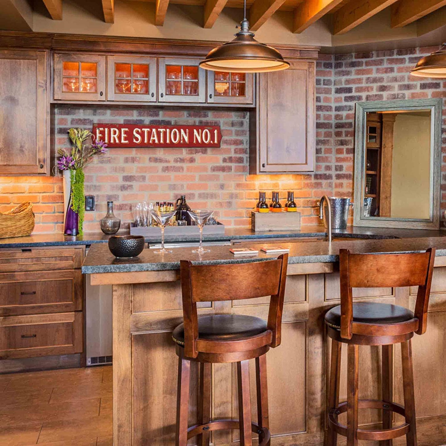 Fire Station No 1 Distressed Wood Wall Decor - Large Firefighter Sign for Man Cave, Garage or Basement