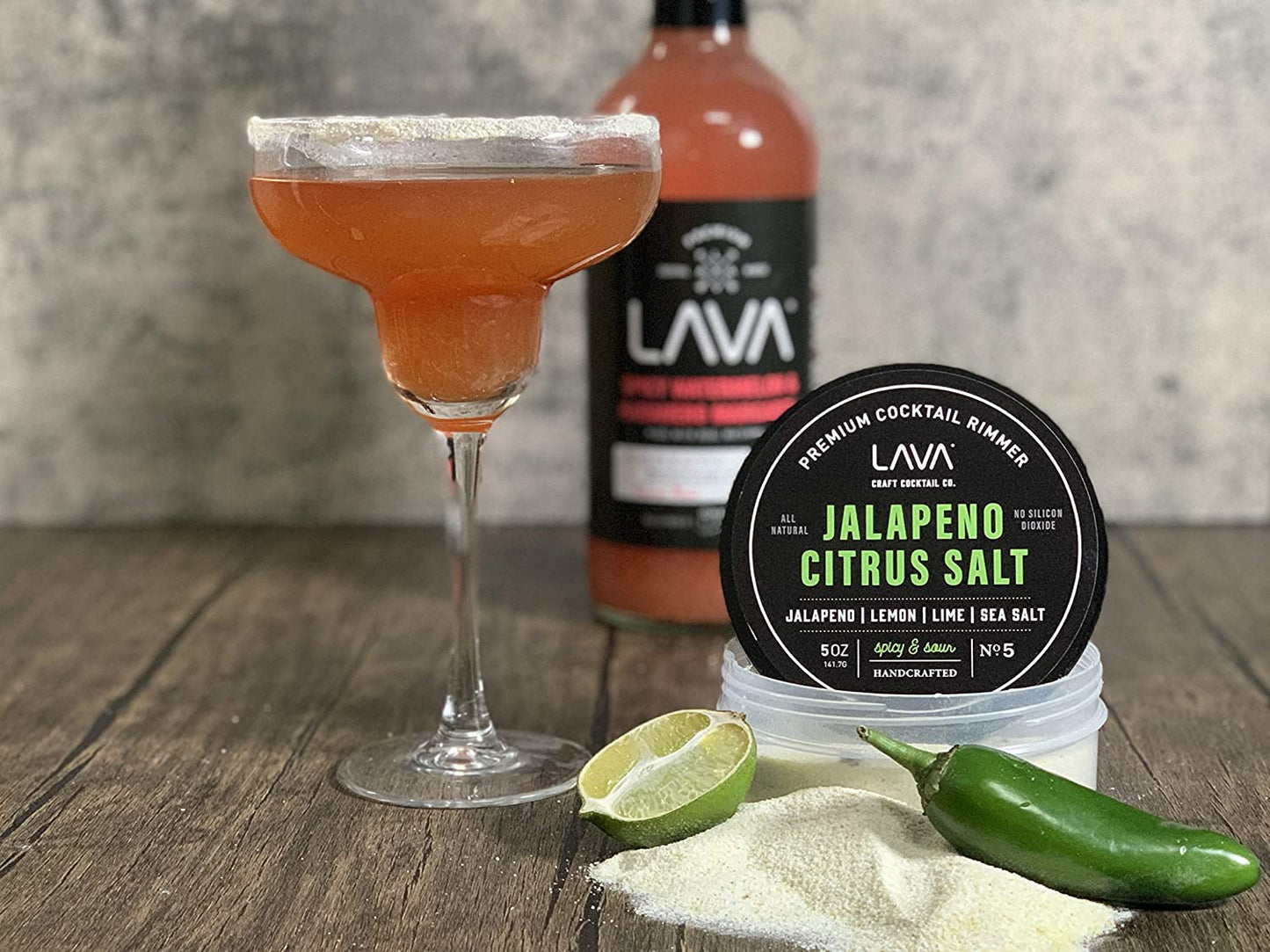 Premium Jalapeno Citrus Margarita Salt Cocktail Rimmer, All Natural Spicy Margarita Rimmer Salt, Sea Salt Rocks, Real Lime, No Silicon Dioxide, with Easy Screw-On Lid - 5Oz