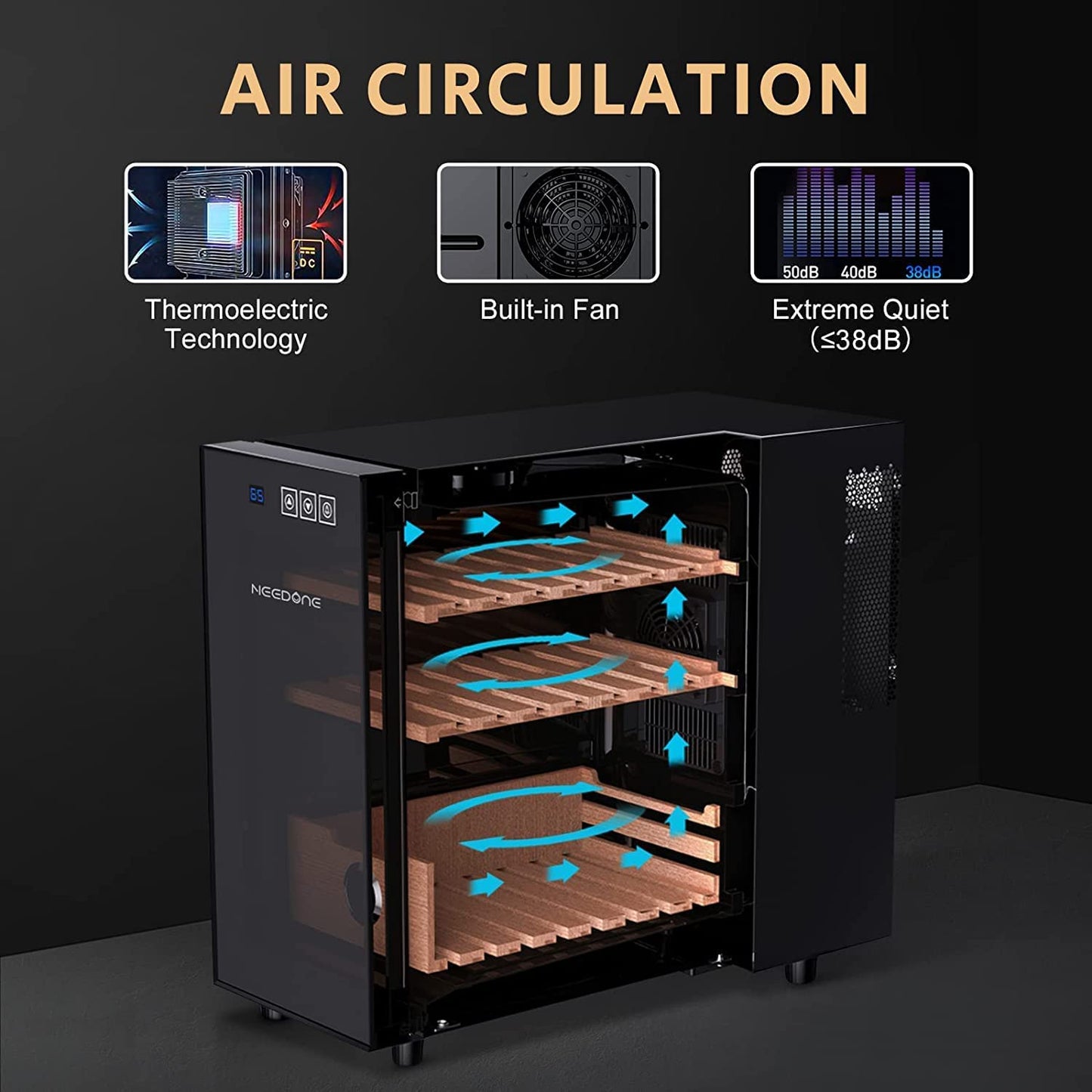 NEEDONE Electric Cooler Humidor, 23L 150 Counts Capacity, with Spanish Cedar Wood Helves & Drawer Electronic Humidor Gift for Men