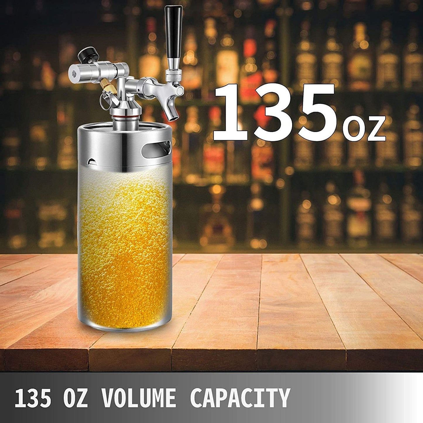 Beer Mini Keg 135 Oz, Mini Keg Growler W/Tap Faucet, Pressurized Growler 304 Stainless Steel Pressurized Beer Growler with Co2 Pressure Regulator, Beer Dispenser Portable Carbonated Growler