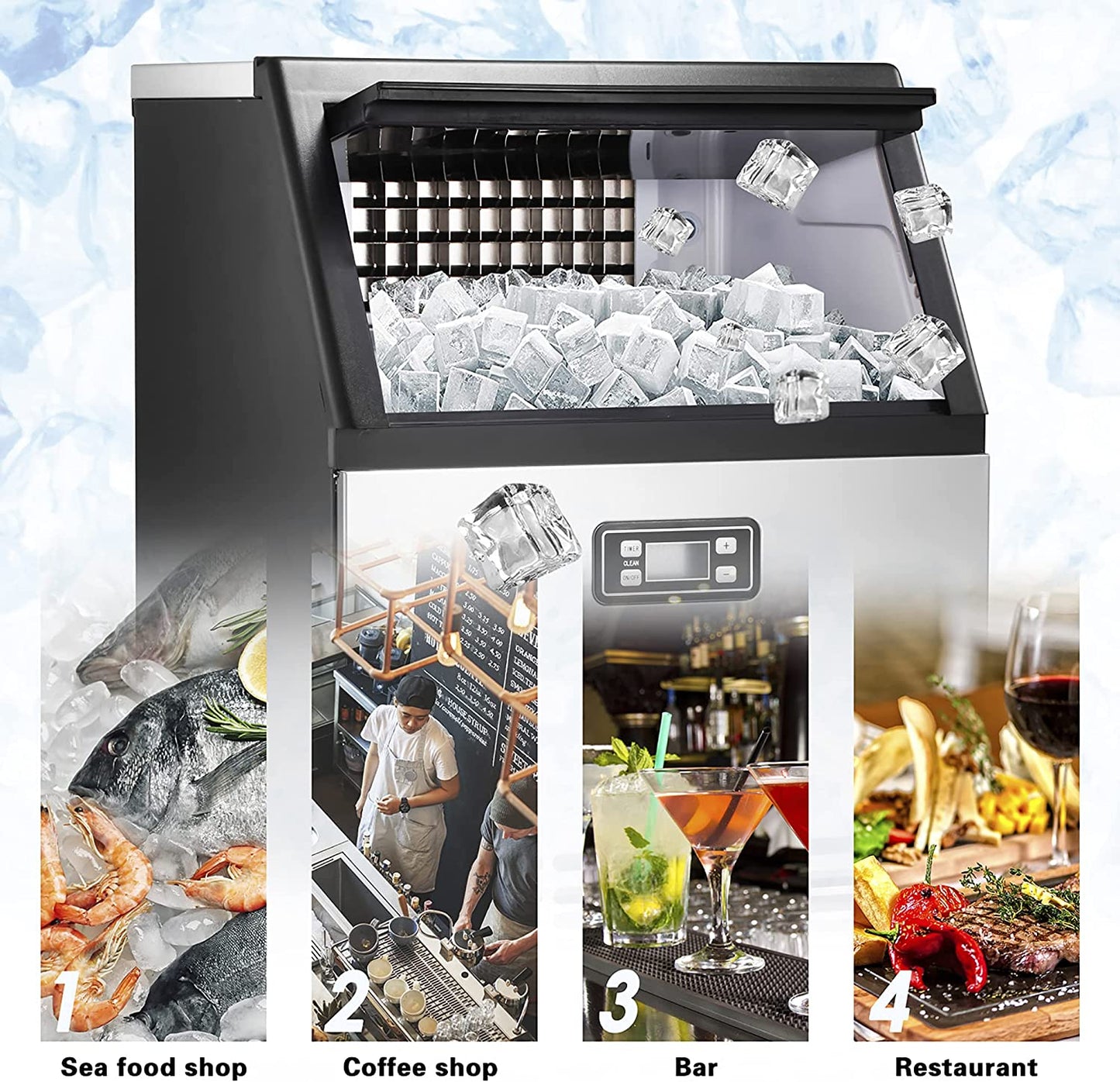 Ice Maker, Commercial Ice Machine,100Lbs/Day, Stainless Steel Ice Machine with 48 Lbs Capacity, Ideal for Restaurant, Bars, Home and Offices, Includes Scoop