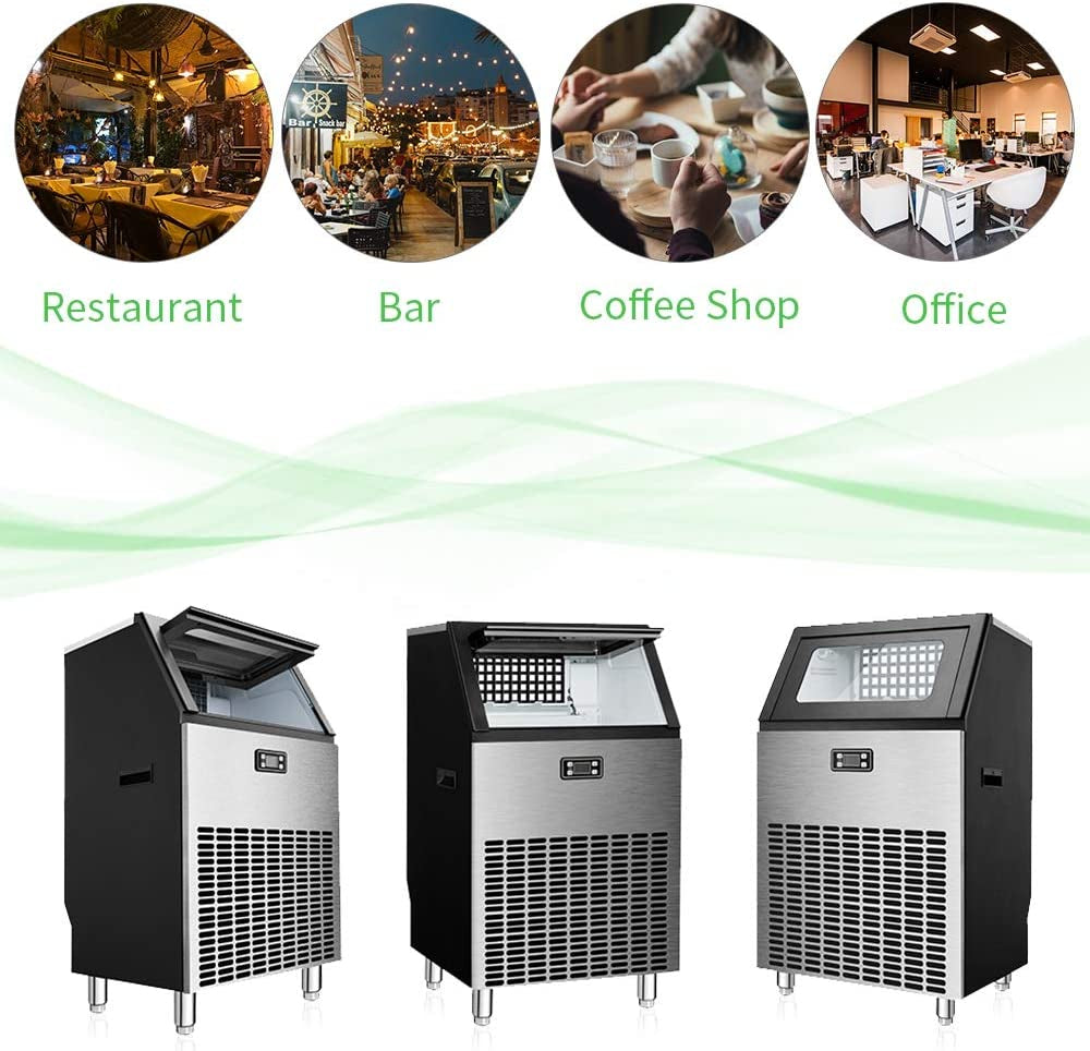 Commercial Ice Maker, Freestanding Square Ice Cube Maker 265Lbs/24H, 48Lbs Storage Bin, Full Heavy Duty Stainless Steel Construction, Ice Maker Machine for Home Bar, Coffee Shop, Business