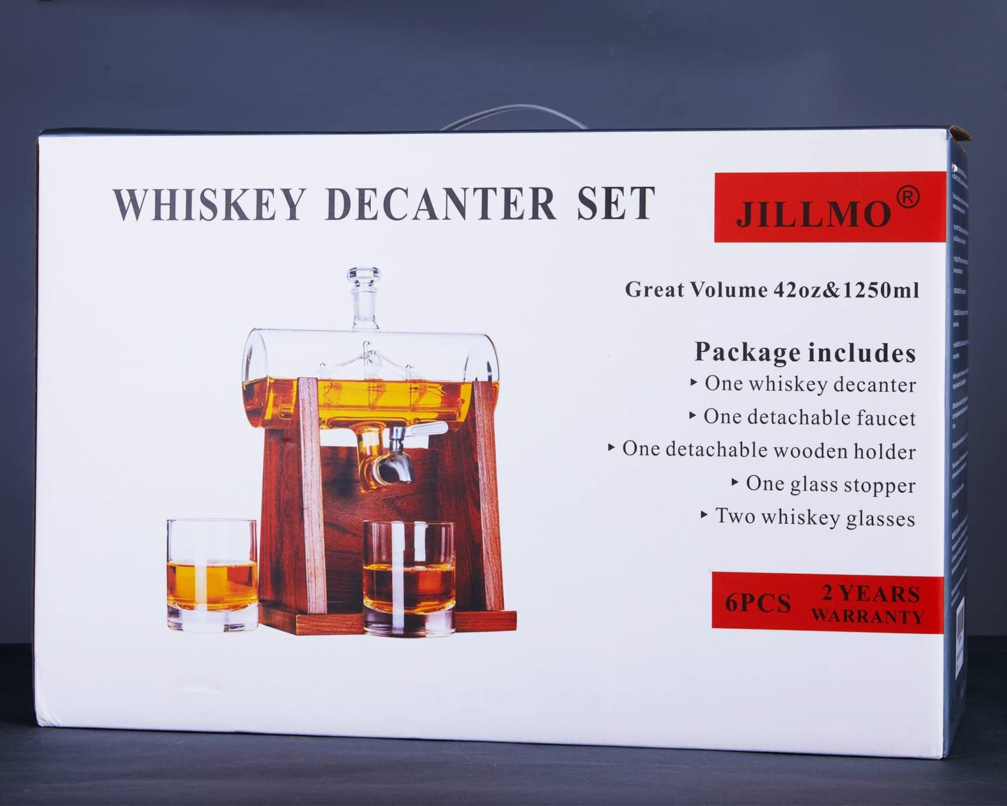 Whiskey Decanter Set, 1250Ml Whiskey Decanter with 2 Whiskey Glasses
