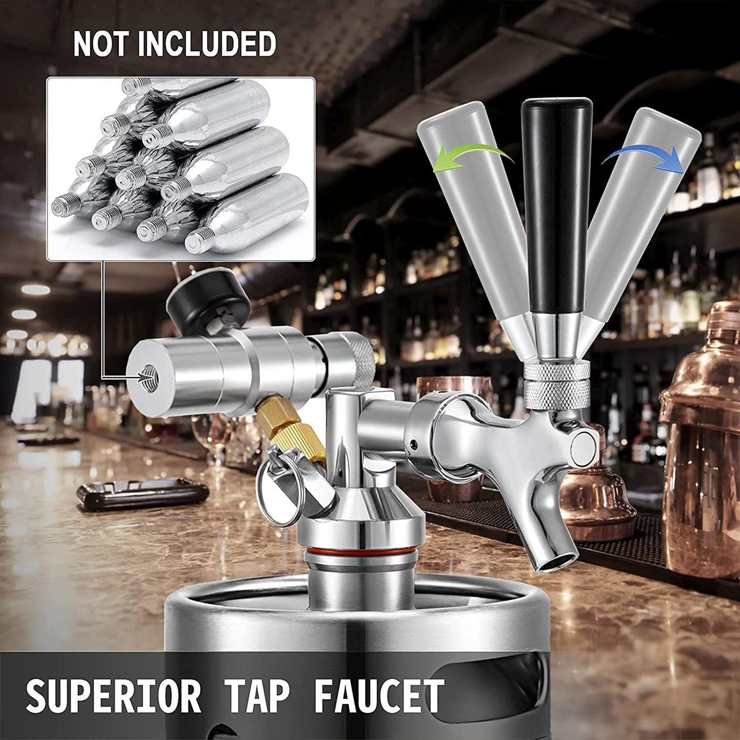 Beer Mini Keg 169 Oz, Mini Keg Growler W/Tap Faucet, Pressurized Growler 304 Stainless Steel Pressurized Beer Growler with Co2 Pressure Regulator, Beer Dispenser Portable Carbonated Growler