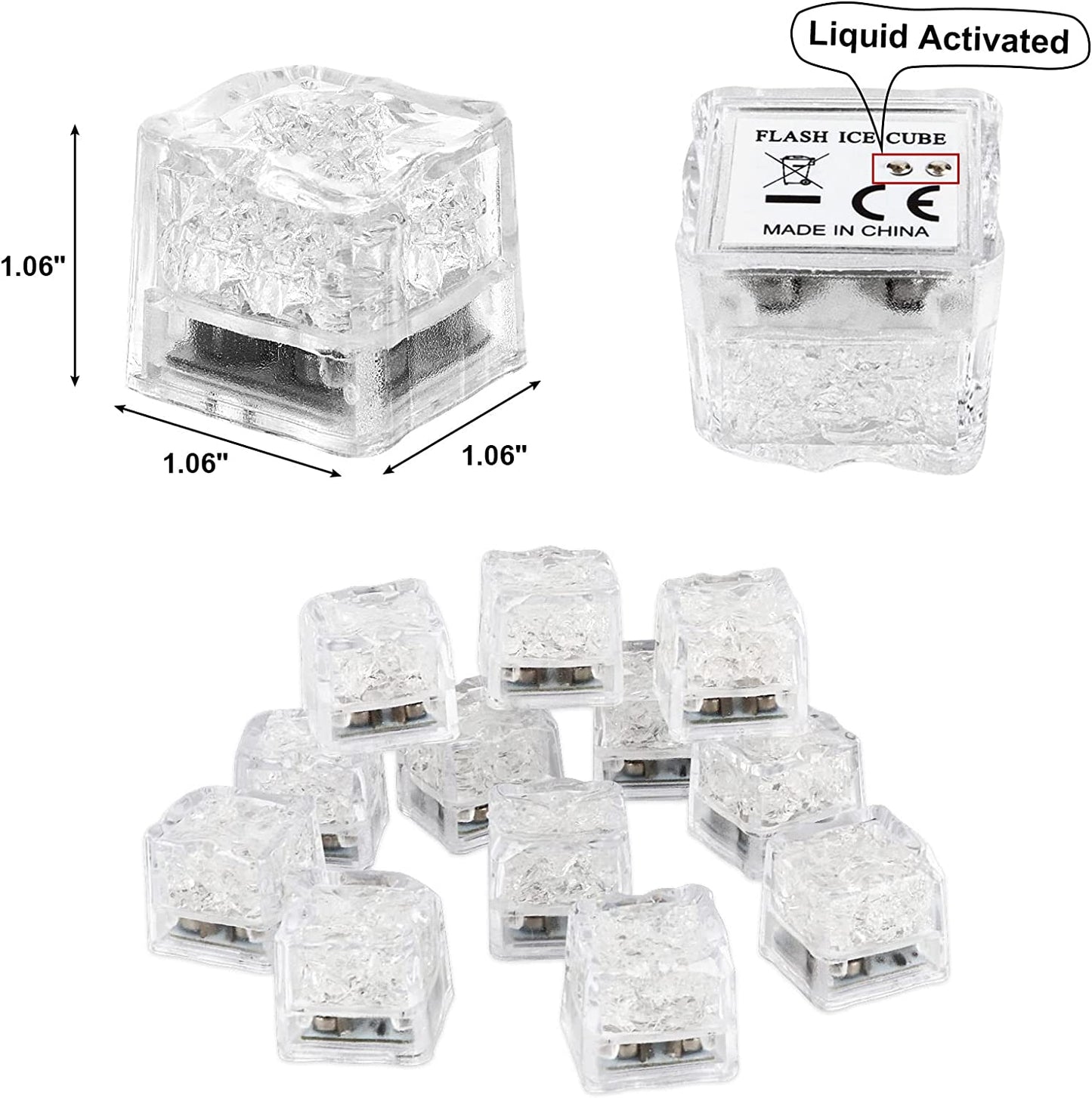 Light up Ice Cubes for Drinks,96 PCS White LED Ice Cubes Liquid Activated, Glow in the Dark Waterproof Ice Cubes for Home Bar Supplies Summer Party Wedding Decor