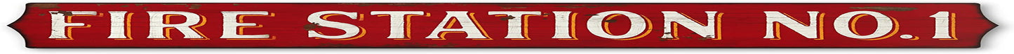 Fire Station No 1 Distressed Wood Wall Decor - Large Firefighter Sign for Man Cave, Garage or Basement
