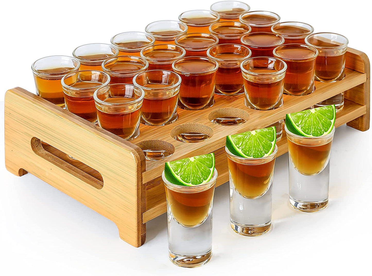 Gift Set-Shot Glasses Set 24Pcs 0.5Oz/15Ml Mini Shot Glasses with Tray Holder Organizer Thick Base Clear Glass Cups Glassware for Party Club Bar Spirit Tasting Tool Set of 24