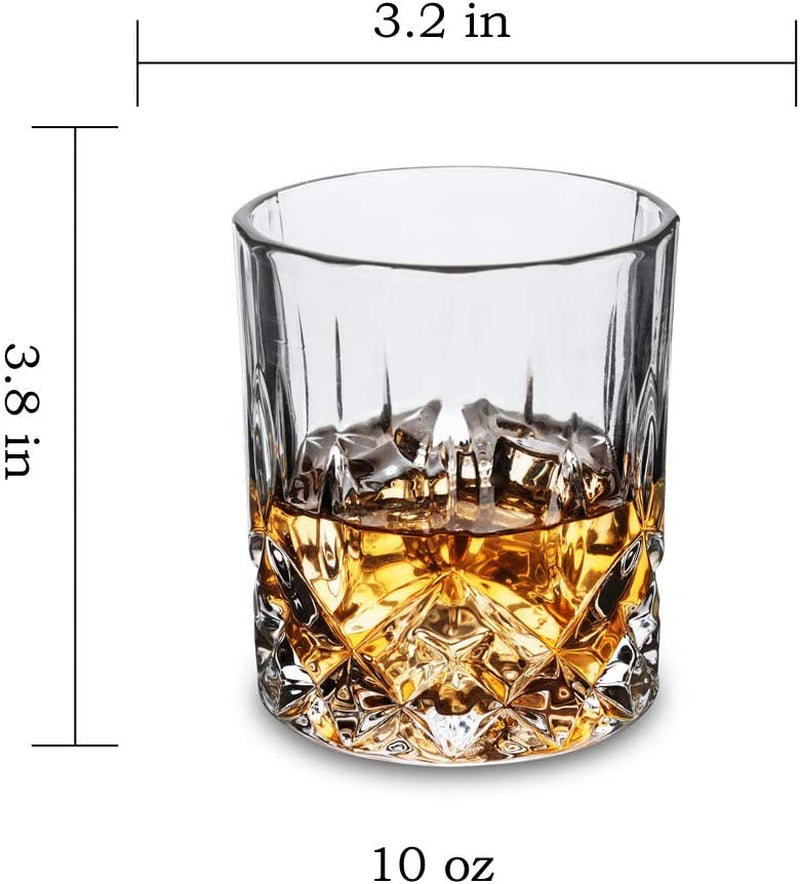 Old Fashioned Whiskey Glasses with Luxury Box - 10 Oz Rocks Barware for Scotch, Bourbon, Liquor and Cocktail Drinks - Set of 4