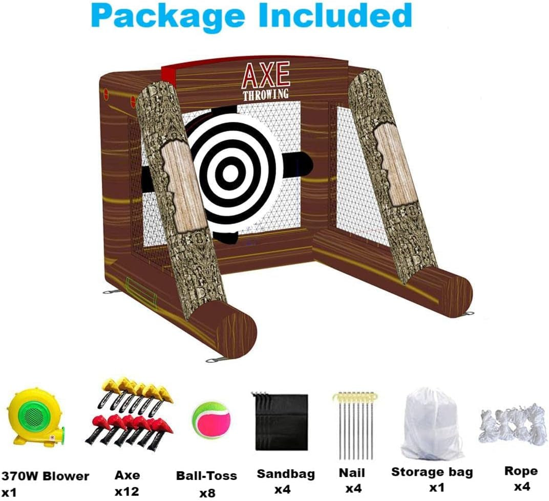 Inflatable Axe Throwing Game + Inflatable Ball Toss Target Dart Board for Backyard/Birthday/School/Team/Party Events