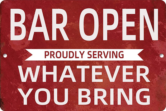 Bar Open Metal Tin Sign Bar Man Cave Funny Wall Decor, 8"X12"