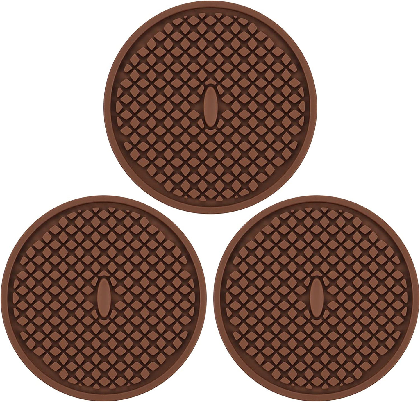7 Pack Silicone Coasters for Drinks, Thickened Coasters with Deep Tray Grooved Design Cup Mat, Washable Heat Resistant Durable Non-Slip Coasters for Coffee Table Wooden Desk Kitchen Bar (Brown)