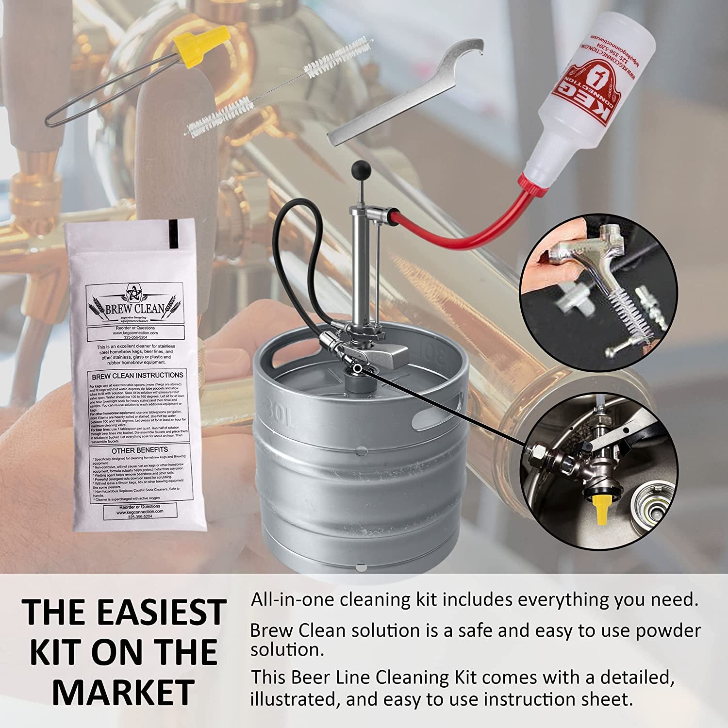 Kegerator Beer Line Cleaning Kit - Easy and Safe to Use Keg Cleaner - with Brew Clean Solution and More