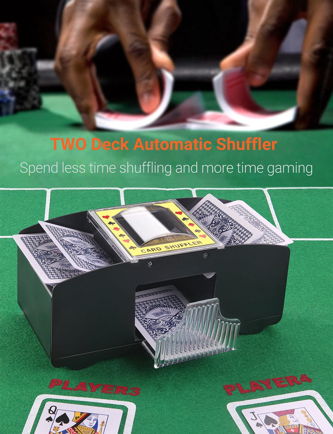 Automatic Poker Card Shuffler 1-2 Decks Battery Operated Electric Poker Shuffler Card Shuffler for Porker Home Card Games Tables, Rummy Blackjack