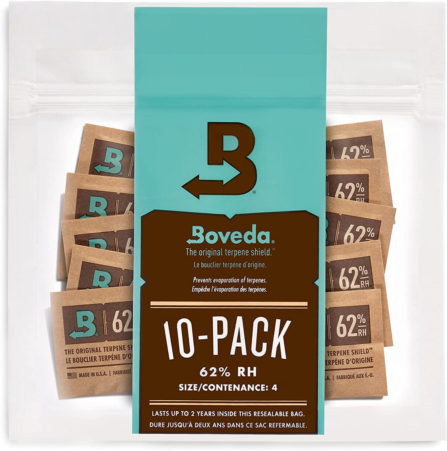 62% Two-Way Humidity Control Packs for Storing ½ Oz – Size 4 – 10 Pack – Moisture Absorbers for Small Storage Containers – Humidifier Packs – Hydration Packets in Resealable Bag