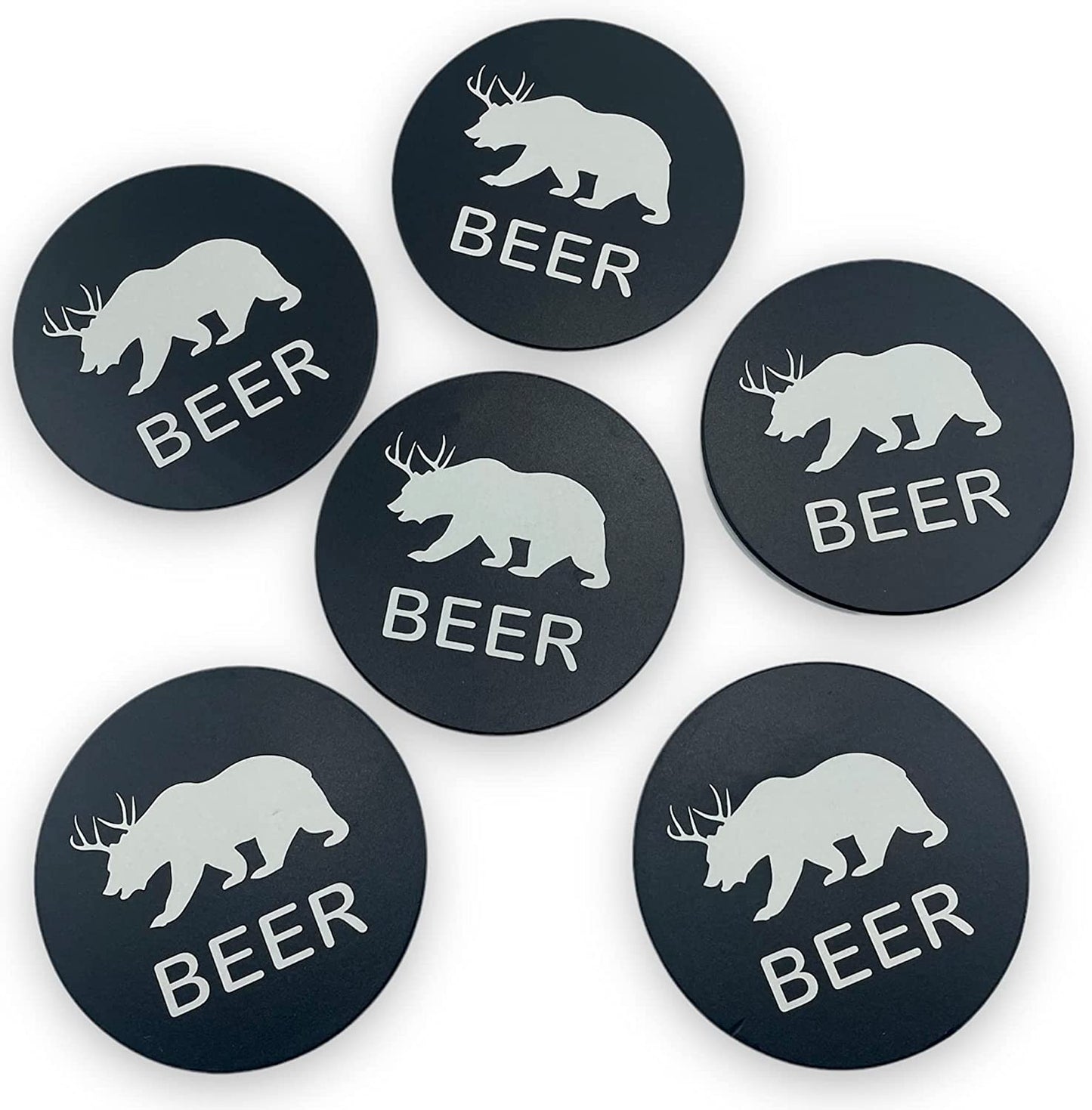Beer Bear 6 Piece Ceramic Coaster Set Funny Bar Humor Kitchen Living Room Dining Room Pub Tavern Home Decor Accent Piece