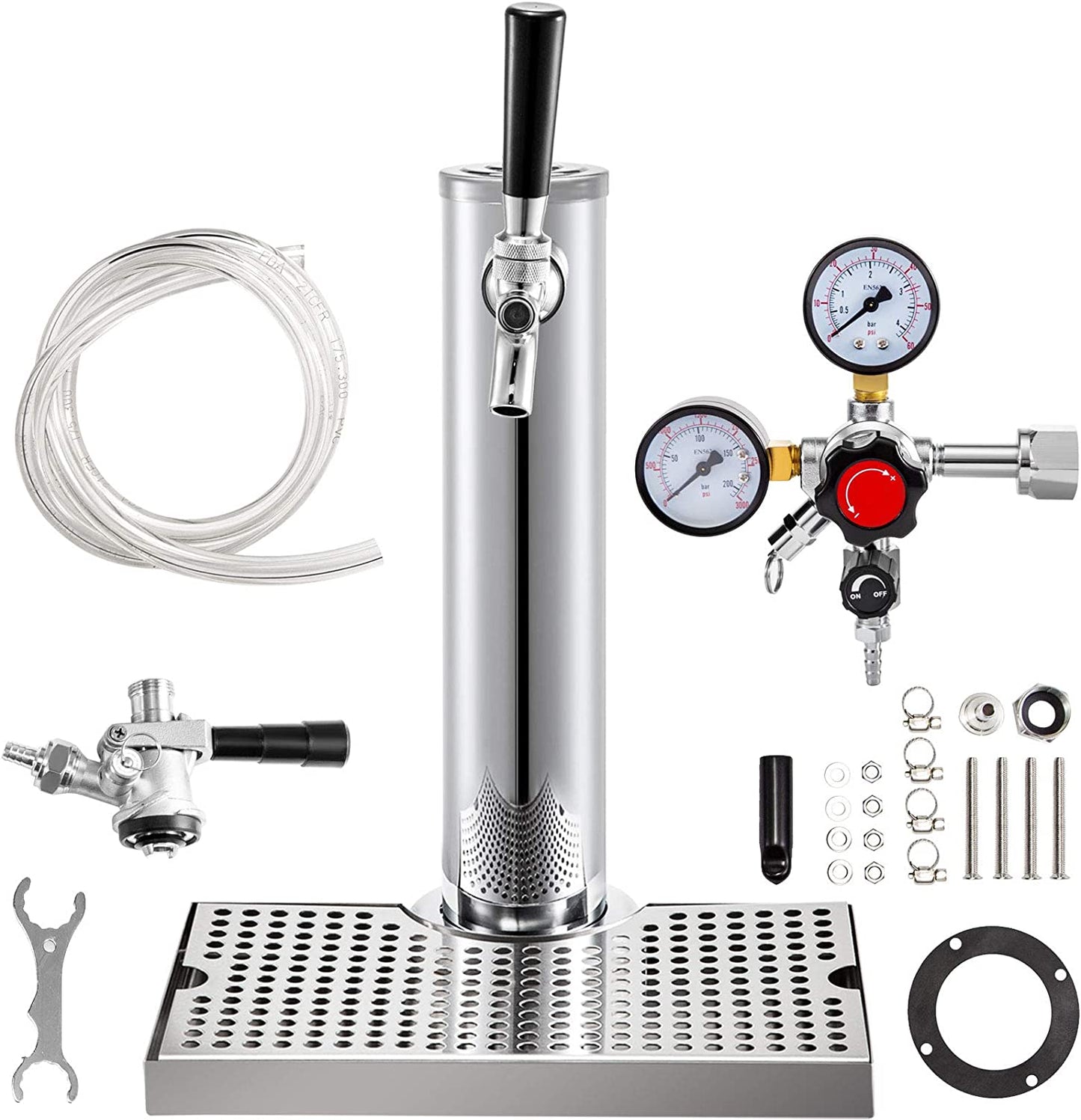 Kegerator Tower Kit, Double Tap Beer Conversion Kit, No Tank Keg Conversion Kit, Stainless Steel Keg Tower, Deluxe Kegarator Beer Conversion with Dual Gauge Regulator & D-System Keg Coupler