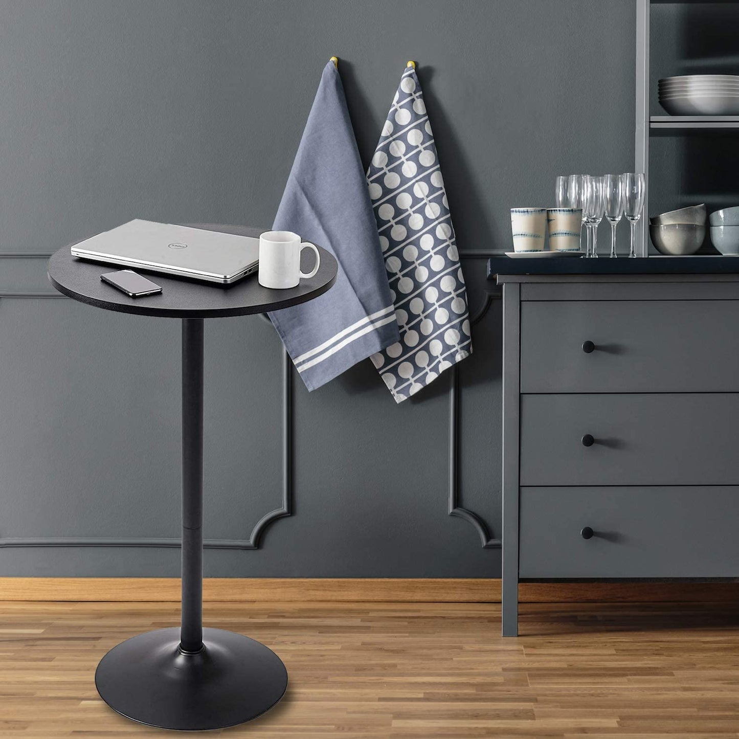 round Cocktail Bistro High Table with Black Top and Base, 1-Pack