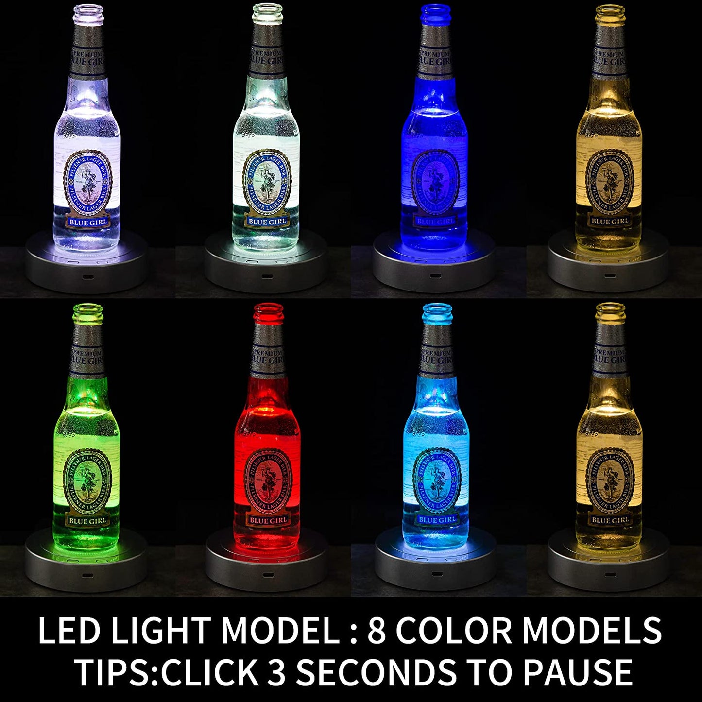 Rotating Display Stand - Spinning Display Stand with Colored Lights - Lighted LED Base for Glass Art with 4 Revolving & 8 Light Modes - Electric & Battery-Operated Platform - 5.1X1.2" (Silver)