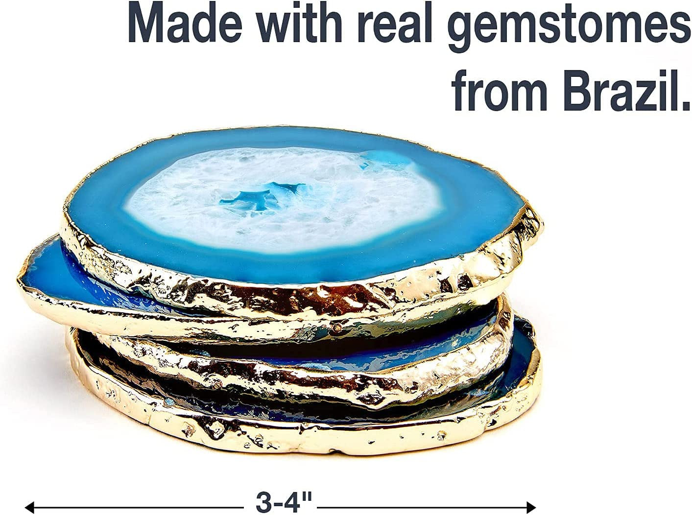 Brazilian Agate Coasters | Natural Agate Gemstone | Housewarming Gift | Geode Coasters | Perfect Home Gift | Crystal Coasters | Wedding Favor | Drink Coasters | Coaster Set by (White)