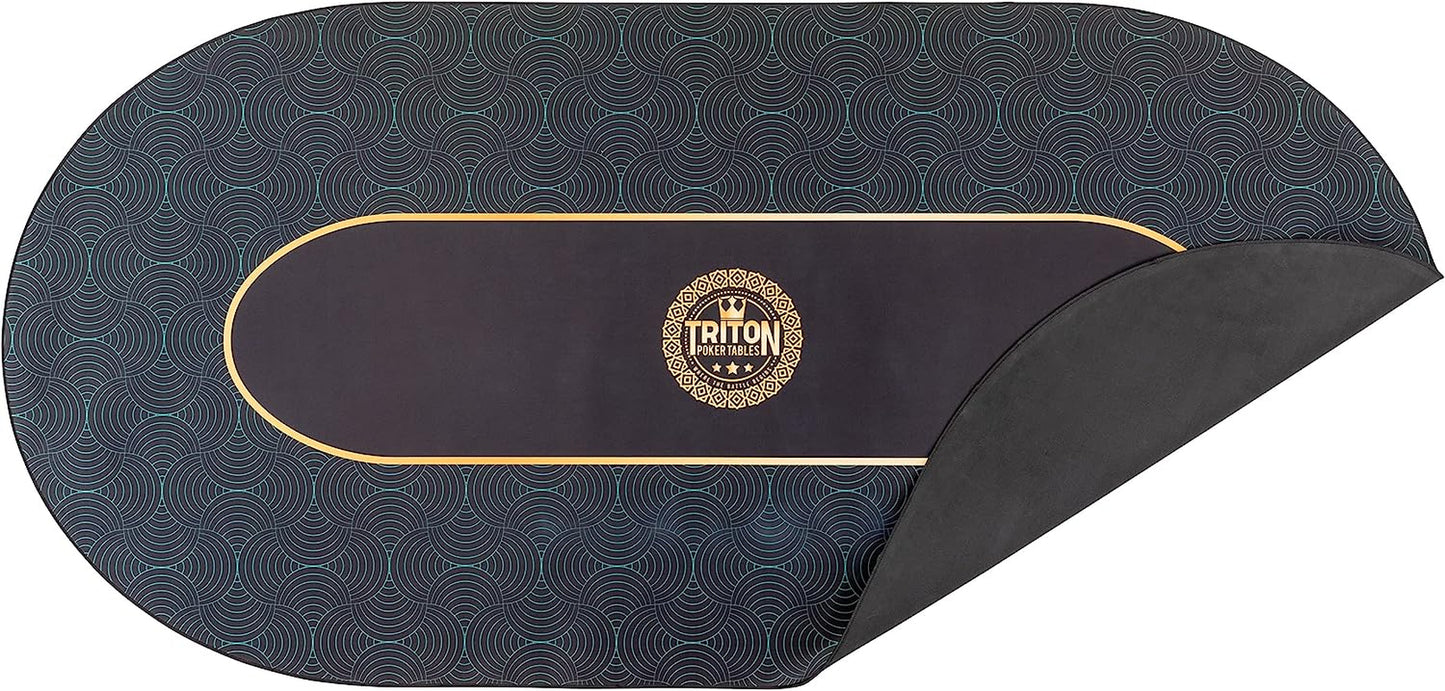 Tritonโข Premium Portable Poker Table Mat 10 Player Blue - Multi-Spandex Fabric Rubber Portable Poker Game Mat with Zippered Oxford Fabric Carry Bag - 77.75" L X 35.5" W