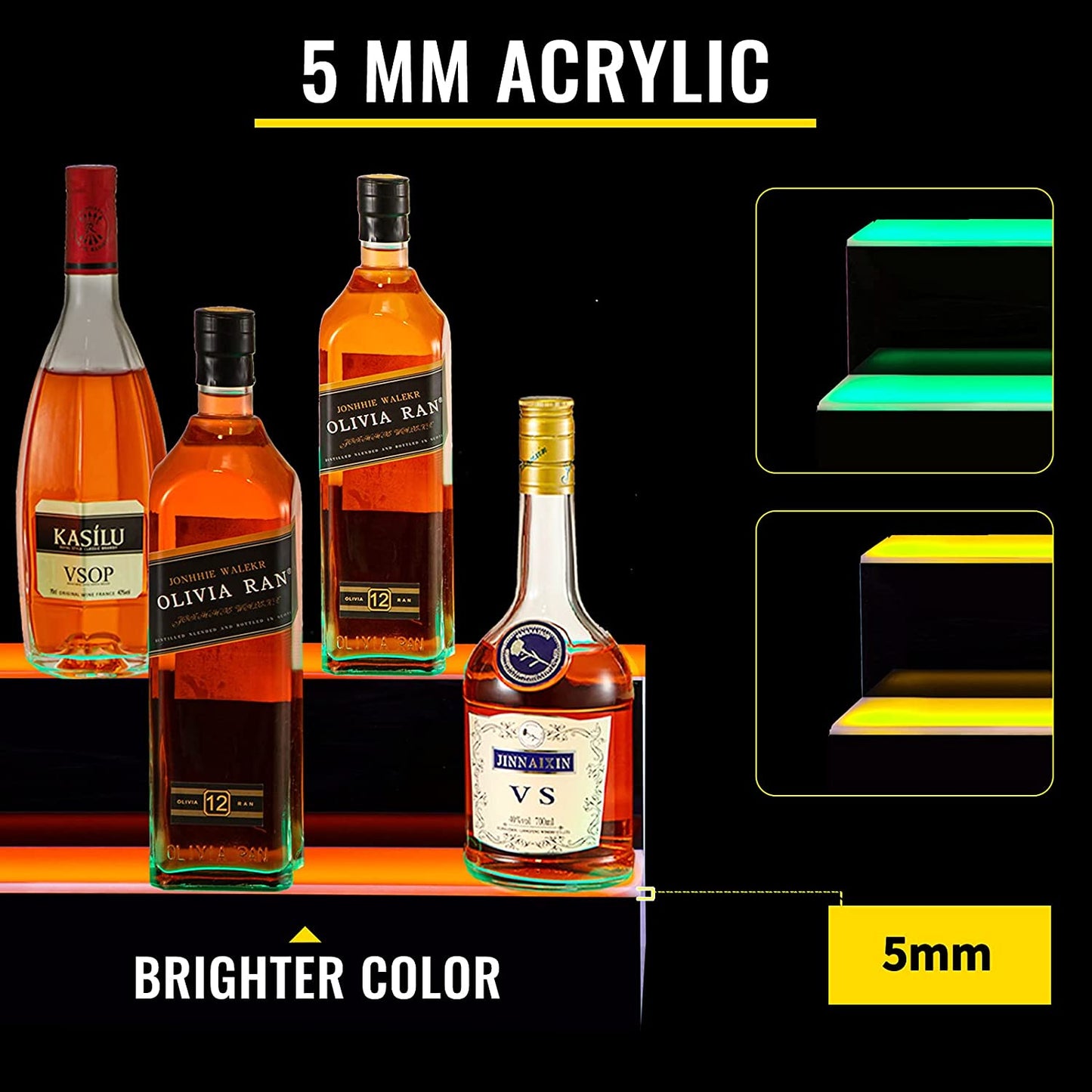 LED Lighted Liquor Bottle Display Shelf, 40-Inch LED Bar Shelves for Liquor, 2-Step Lighted Liquor Bottle Shelf for Home/Commercial Bar, Acrylic Lighted Bottle Display with Remote & App Control