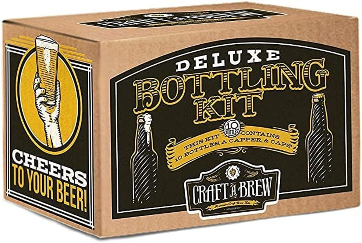 Deluxe Bottling Kit – Homebrew Bottler Equipment – Home Brewing Easy Bottling Set – 10 Empty 12Oz. Amber Glass Bottles – 30+ Caps – 1 Capper…