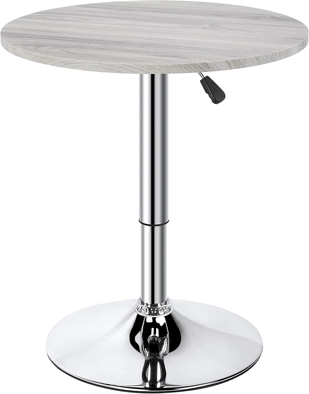 round Pub Bar Table High Top Table Cocktail Table MDF Top with Silver Leg Base 27.4-35.8 Inch Adjustable 88 Lb Capacity, Mahogany Color