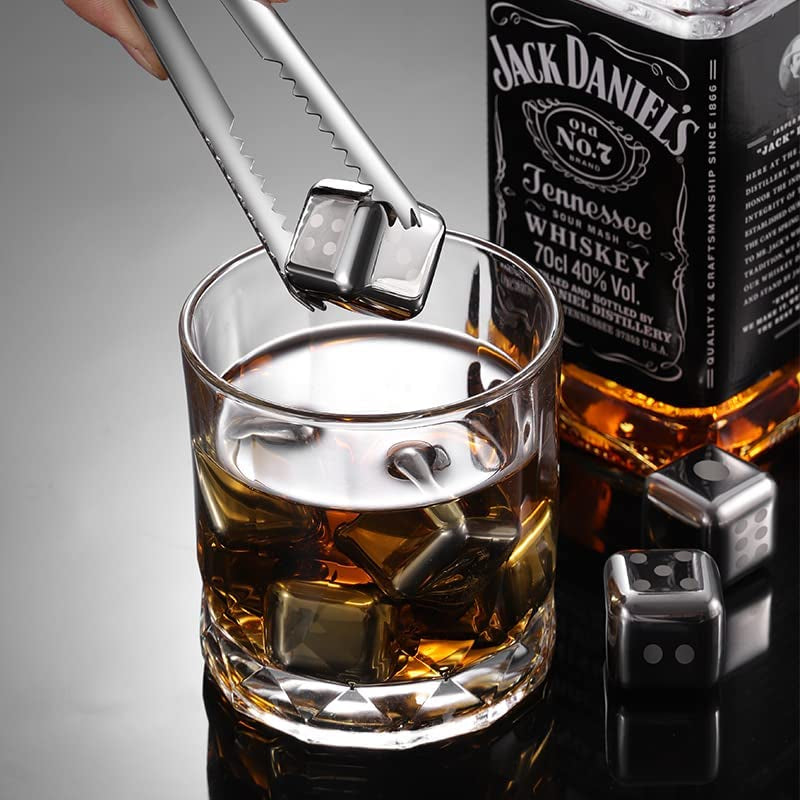 Whiskey Stones Gifts for Men Dad, Dice Reusable Ice Cube, Whiskey Stainless Steel Metal Ice Cubes, Cool Man Cave Gadgets, Unique Anniversary Birthday Gifts for Him Boyfriend Boss,Silver Set of 8